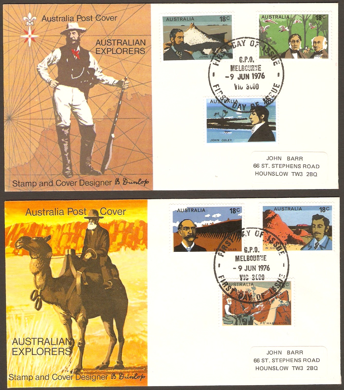 Australia 1976 Explorers Series on 2 FDC's.